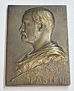 1910 LOUIS PASTEUR BRONZE PLAQUE GEORGES PRUDHOMME FRENCH ART MEDAL ANTIQUE