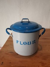 LARGE ANTIQUE ENAMEL FLOUR BIN BAKERY STORAGE CONTAINER VINTAGE KITCHEN DISPLAY