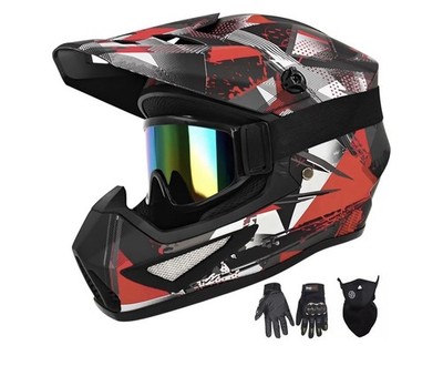 XINGSILUC Motocross Helmet Set Red Adult Size L w/ Goggles Gloves Mask