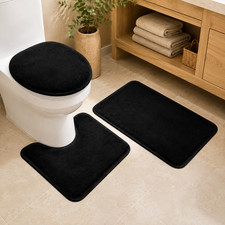 Bathroom Rug Set 3 Piece Ultra Soft Bath Mat Toilet Lid Cover Machine Washable