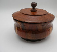Vintage Hand-Turned Wooden Lidded Trinket Box with Painted Geometric Triangle Border — listing 6