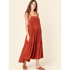 Christy Dawn The Lulu Tiered Midi Dress in Rust Sz XS/S