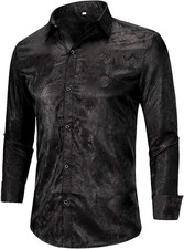 Allthemen Herren Langarm Hemd Paisley Stickerei Freizeit Jacquard