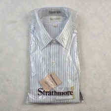 Camisa de vestir Strathmore para hombre 15,5 34/35 blanca azul a rayas de polialgodón de colección