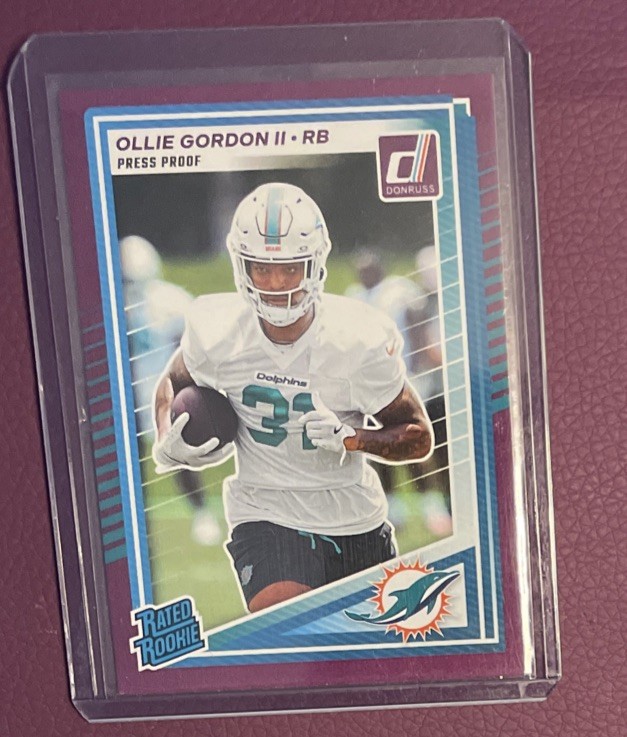 2025 DONRUSS PURPLE PRESS PROOF RATED ROOKIE OLLIE GORDON II DOLPHINS