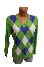 Cecilia Classics dünner Pulli M 38 langarm Pullover grün kariert Strick Damen