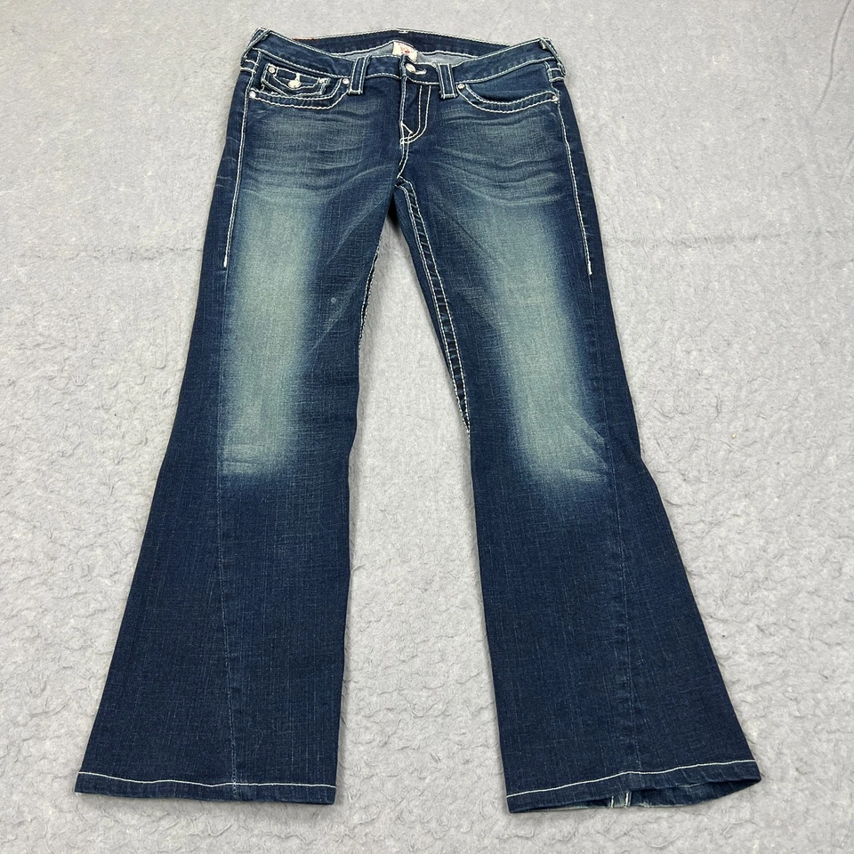 True Religion Disco Joey Big T Jeans Womens 30 Blue Flap Pocket Thick Stitch USA - Image 2 of 4