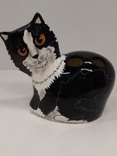 Cats by Nina Lyman Toothbrush Holder Ceramic Hand Painted Black White Orange