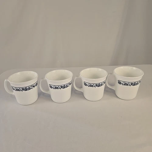4 Vintage Corelle Old Town Blue Onion Mugs Cups Glass CORELLE Corning 8oz