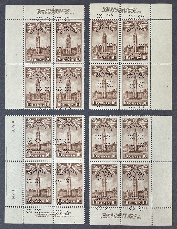 Canada, 1942, Scott #O257, Matched Set of Plate Blocks, Plate #6, Mint, NH, Rare