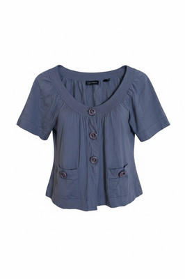 Context NWOT Button Front Scoop Neck Short Sleeve Knit Top Blue Gray Small
