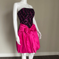 Vintage Deadstock 80  s/90  s Strapless Sequin Satin Bow Prom Cocktail Party Dress