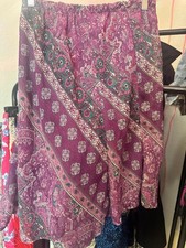 Vintage Purple Paisley Print Elastic Waist Midi Skirt
