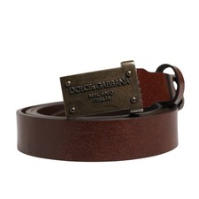 DOLCE & GABBANA Belt Brown Leather Logo Metal Buckle Men 105cm / 42in RRP 370usd
