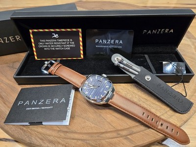 PANZERA Classivo 43 Auto 43mm Blue Dial Brown Leather Strap Date 50m Box