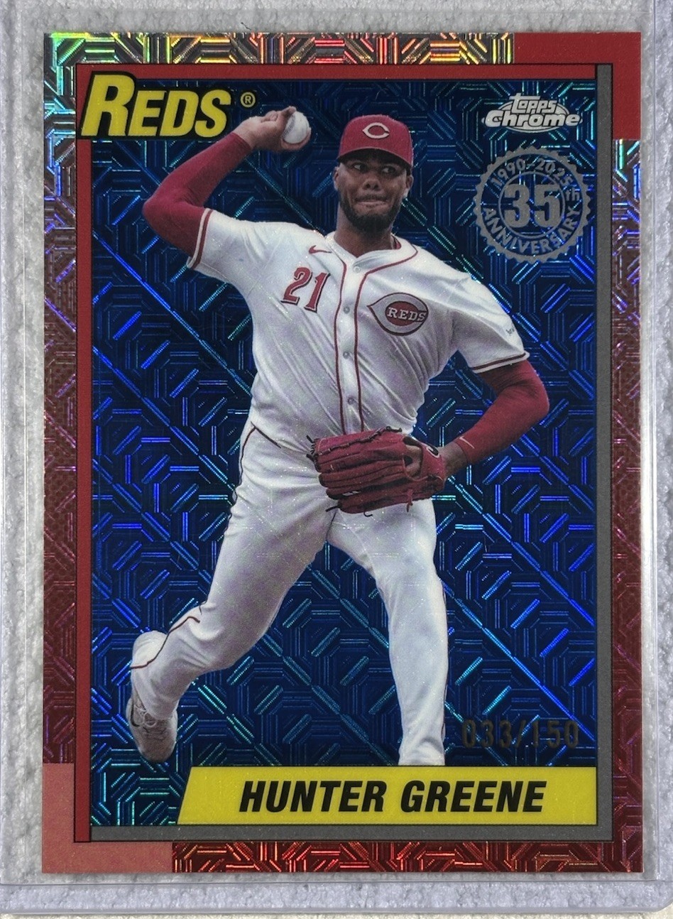 Topps 2025 Series 2 1990 Chrome Hunter Greene #T90C113 Gold Refractor /50 Reds