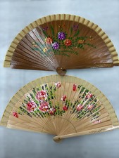 Set of 2 Wood Spanish Flamenco Vintage Wooden Folding Hand Fan Both Side Painted