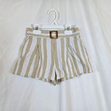 Janie  Jack Girls Tan White Gold Striped Faux Belt Elastic Waist Preppy Short 7