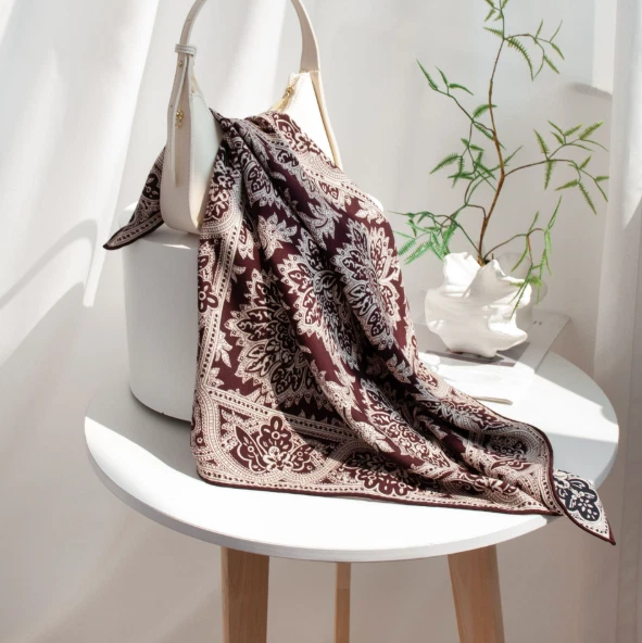 70% Cachemira 30% Seda Bandann 65X65cm Mantón Naranja Encaje Estampado Bufanda Envoltura Cuadrada Foto 4 de 4