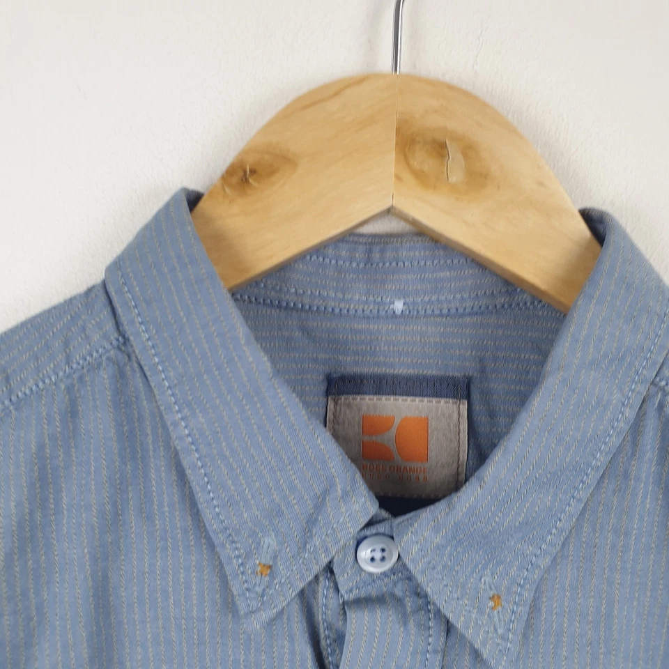 Hugo Boss Orange Shirt Mens Medium Blue Striped Long Sleeve Button Up - Image 2 of 4