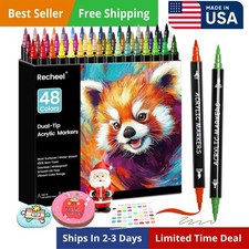 48 Colors Acrylic Paint Markers, Dual Tip with Precision Fine Tip and Versati...