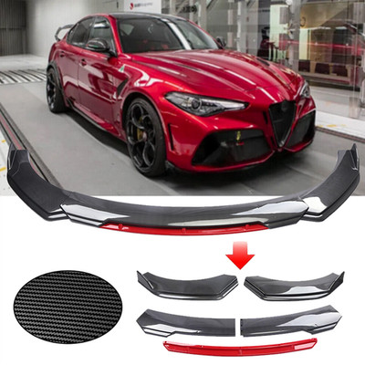 Carbon Fiber Red+Front Bumper Lip Spoiler Splitter Kits For Alfa Romeo Giulia