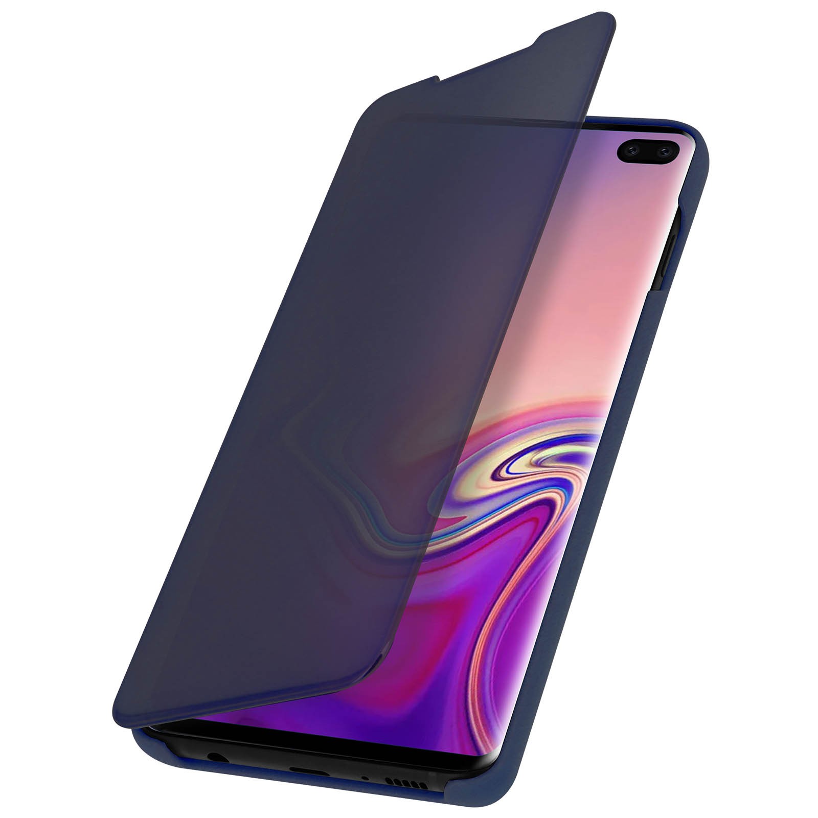 Coque à rabat Galaxy S10 Plus miroir bleu foncé idéale pour le bureau