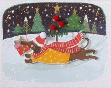 Papyrus NIQUEA.D Running Dachshund Dog Christmas Holiday Notecard Greeting Card