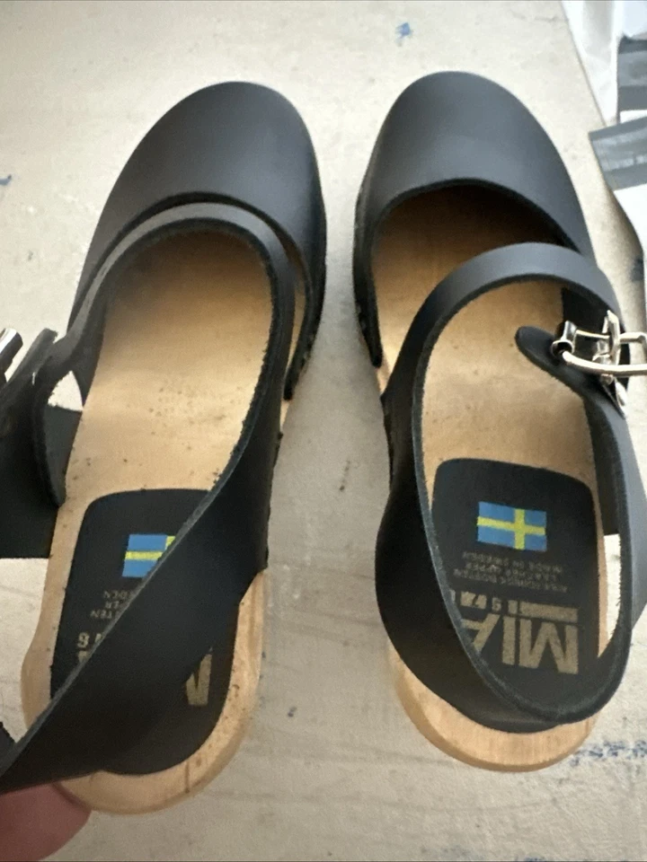 MIA Abba Clog Shoe Black Leather Slingback Swedish Heel Sandals Womens 39 / 9 US - Image 4 of 4