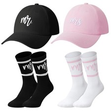 Eurzom 5 Pcs Mr and Mrs Gifts Embroidered Baseball Caps Mr and Mrs Crew Socks...