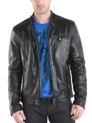 Men Leather Black Motorcycle Biker Genuine Leather Bomber Jacket XS-3XL FB701