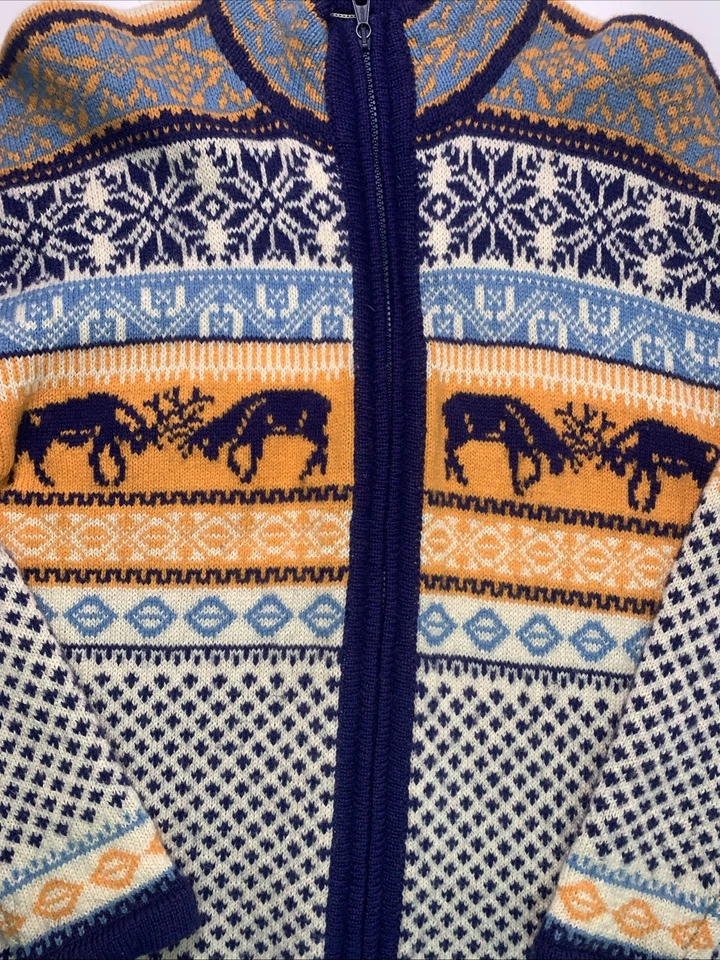 De Colección Obermeyer Lana Cremallera Completa Suéter Cárdigan Mujeres Talla L Lucha Ciervos Nórdico Foto 2 de 4