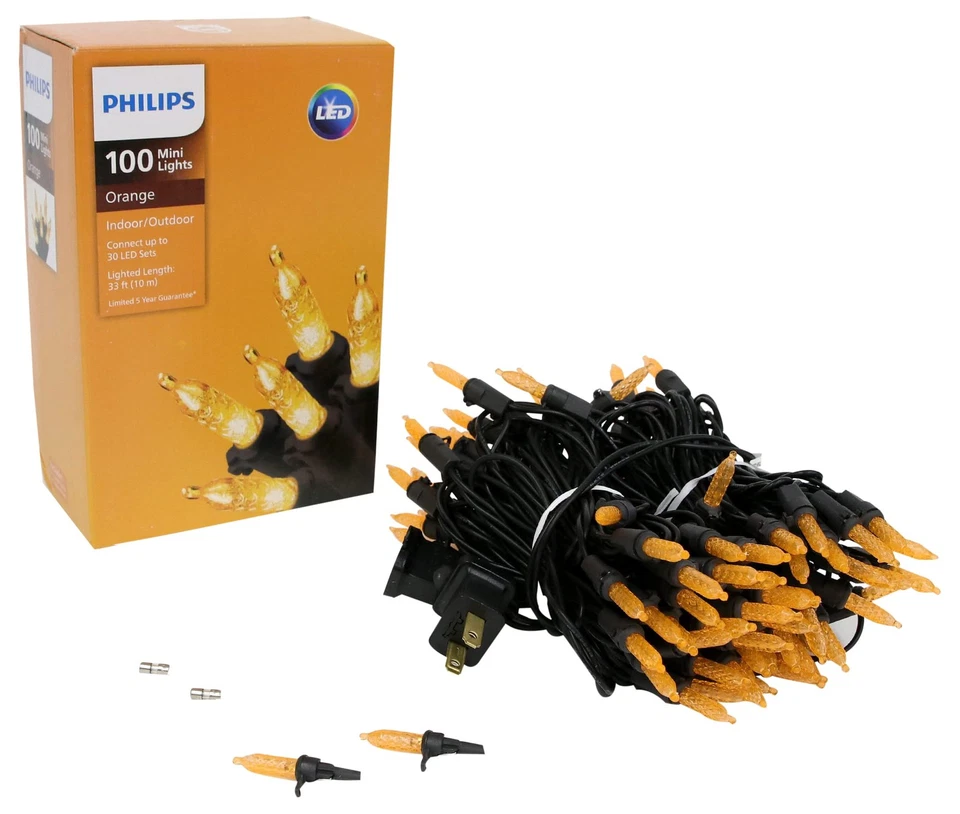 Philips LED 100 Mini Lights Indoor/Outdoor Orange - Perfect for Halloween - NEW - Image 4 of 4