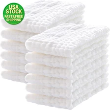 12 Pack Muslin Burp Cloths Cotton Large 20x10 Extra Soft Absorbent White