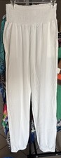 Ivory Flowy Wide Leg Smocked Waist Pockets Pants Boho Beach Nwot
