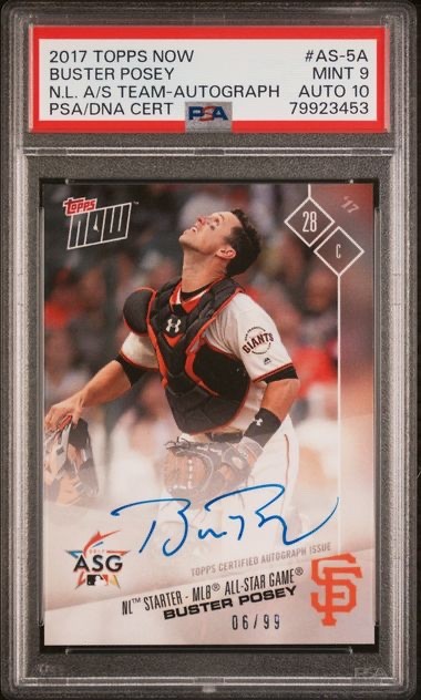 BUSTER POSEY * PSA 9 + 10 AUTO /99 * 2017 TOPPS NOW NL ALL-STAR TEAM CARD #AS-5A