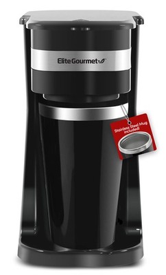 Compact Single Serve Coffee Maker with 14Oz Thermal Travel Mug, Black