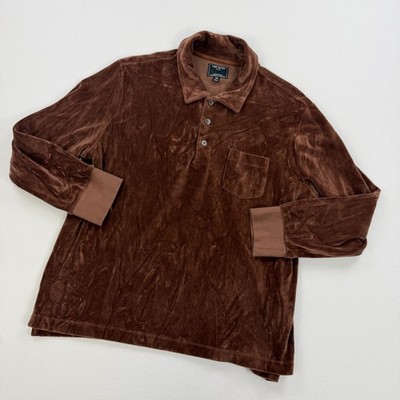 Todd Snyder Velour Polo Shirt men 2XL brown long sleeve 70s pullover rugby