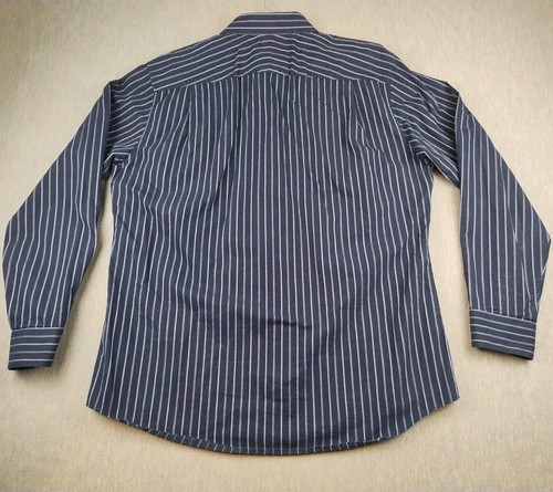 Apt 9 Shirt Mens Superfine 80s Cotton Mens Large Blue Striped Long Sleeve - Picture 9 of 19