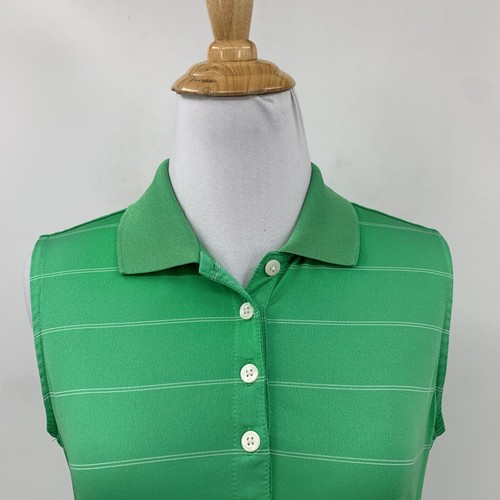 Nike Polo Shirt Womens S Small Green Striped Sleeveless Golf Tour Performance - Picture 3 of 13
