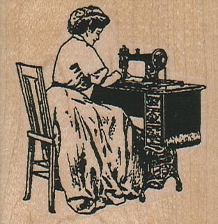 Lady Sewing 2 1/4 x 2 1/4'' Rubber Stamp, Steampunk Stamp, Victorian Stamp