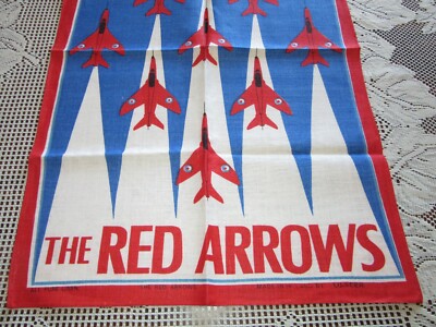 Vintage ULSTER The Red Arrows Tea Towel Irish Linen RAF Red Gnat NICE!!