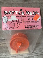 FISHING RATTLE REEL Lakco Quality Tackle Ice House Wall Mount FHRR-2 NEW Vintage