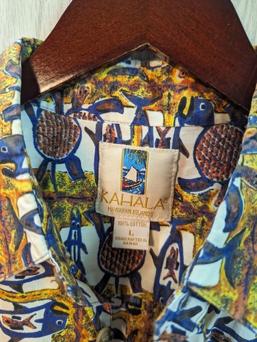 Kahala Avi Hawaiian Print Multicolored Casual Button Turtle Shirt Men’s Sz Large - Picture 4 of 6