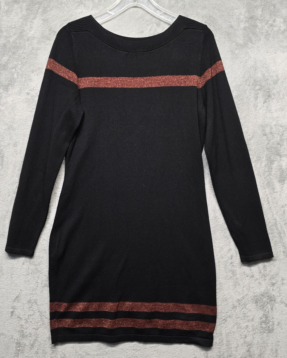 Venus Sweater Dress Womens Large Black Brown Stripe Stretch Casual Everyday  Cozy | eBay