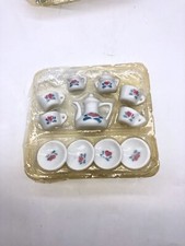 Vintage DollHouse Miniature Tea Set Doll Antique Farmhouse New Old Rose White