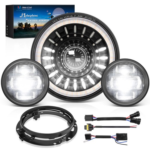 MICTUNING J1 Anti-glare 7" Inch Motorcycle Headlight Lamp w/4.5" Fog Lights Kits - Picture 2 of 18