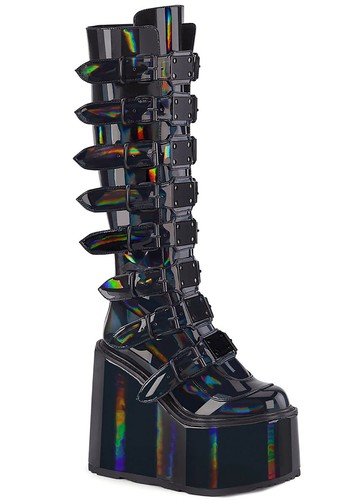 black holographic platform boots