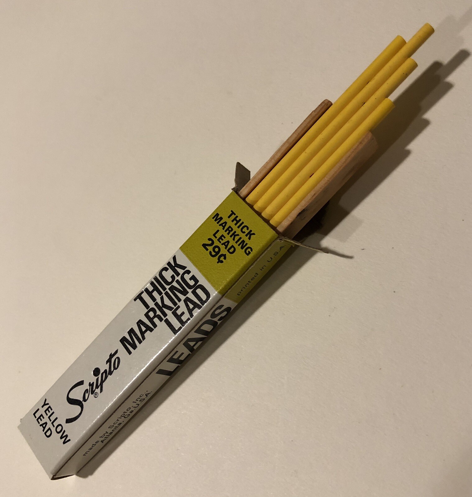 Vintage Scripto Thick Yellow 3mm NOS Marking Pencil Lead 4 Pack USA