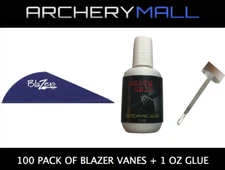 100 Pack of Blazer Vanes with a Death Grip Fletching Glue - BLUE